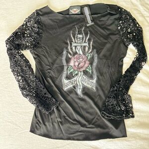 Harley-Davidson Black Top with Lace Sleeves